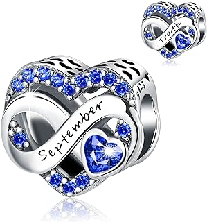 dazlily Birthstone Charms 925 Sterling Silver Love Heart Charms, Happy Birthday Charms for Bracelet Necklace Valentine's Day Mother's Day Jewelry Gifts for Women Girls