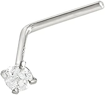Jewelry Avalanche 22G L-Shape Nose Stud Solid 14Kt Gold Stud Nose Ring with Moissanite Gemstone - April Birthstone Nose Stud
