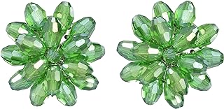 Aeravida Dazzling Green Chrysanthemum Floral Crystal Clip On Earrings | Elegant Jewelry Wire | Clip-on Earrings | Trendy Clip-on Earrings | Gift for Daughter