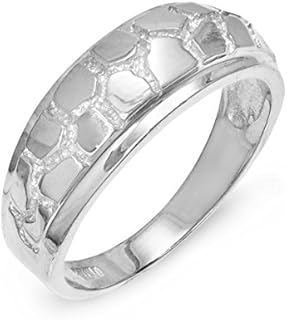 'Sterling Silver 925 Nugget Texture Men's Wedding Band + Unique Design for Him + Size 4'