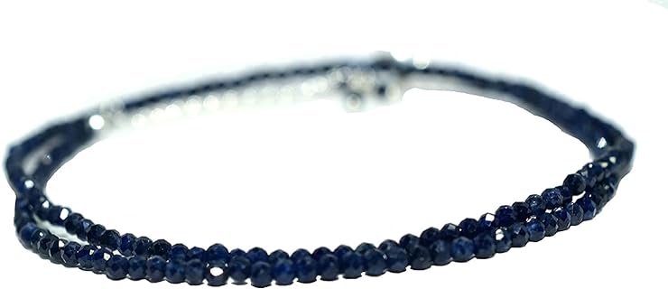 Natural Blue Sapphire Beads Necklace, 2.5 mm Beads Size, Delicate Necklace with Energy Healing Crystals, Silver Plated Chain, Gift for Her, Gemstone Jewelry 18 inch