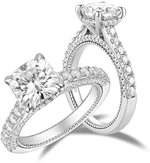 DovEggs Moissanite Engagement Rings for Women 2ct 7.5x7.5mm G-H-I Color Cushion Lab Created Moissanite Hidden Halo Wedding Ring pave 14k Gold Quality Sterling Silver