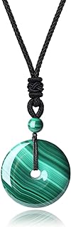AmorWing Adjustable Round Donut Malachite Pendant Grounding Stone Protection Necklace