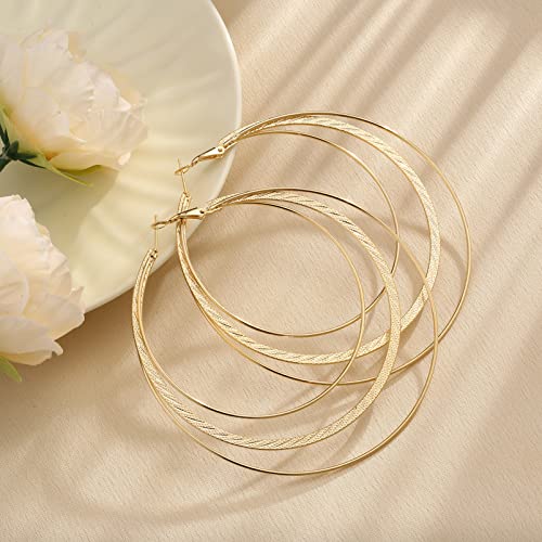 Large Gold Hoop Earrings for Women Lightweight Stainless Steel Hoops with 18K Real Gold Plated Hypoallergenic Big Circle Hoop Earrings for Women Girls