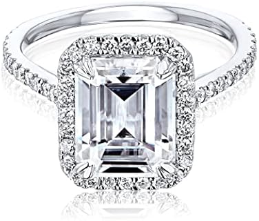 Kobelli Emerald Cut Moissanite Halo Engagement Ring 14K White Gold