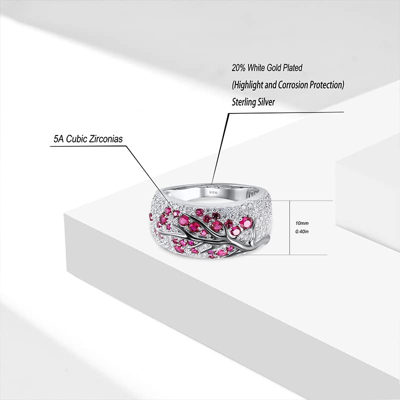 Tree of Life Ring for Women Girls,White Gold Plated Sterling Silver Plum Tree with Color Cubic Zirconias Flower Ring Jewelry Gift. Symbol of Perseverance,Fought at The Head, The Spirit of Self-quality