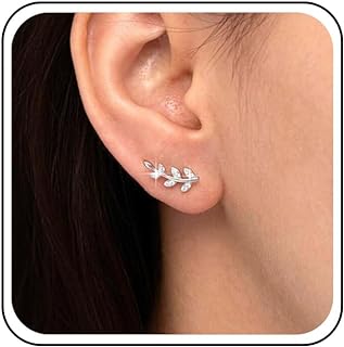Erimberate Bohemian Crystal Leaf Climber Earrings Silver Rhinestone Leaf Stud Earrings Minimalist Cz Leaf Earrings Sparkle Leaf Crawler Earrings Jewelry for Women and Girls Gifts