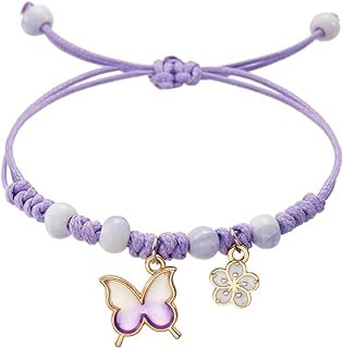 RINHOO Women's Charming Butterfly Beaded Bracelet with Durable Rope Chain, Adjustable Handmade Strings Design without Gemstone