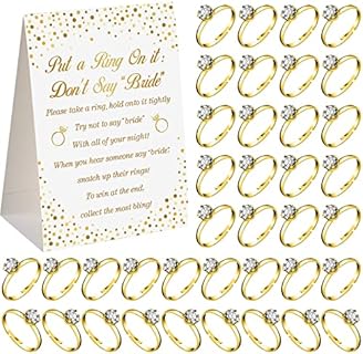 Put a Ring on It Bridal Shower Game with 100 Fake Rings, Bridal Shower Games Wedding Shower Games Bridal Shower Rings for Games with Not Say Bride Rules Cards for Engagement Party