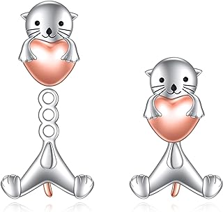 TIGER RIDER Otter Women's Sterling Silver Earrings, Lover Stud Earrings for Mother, Otter Silver Jewelry Ear Jacket Back Gifts for Birthdays, Anniversaries, for Her