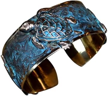 Classic Sea Turtle Cuff Bracelet - USA Made - Verdigris Patina Brass