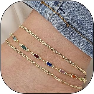 Diamond-Studded 14K Gold Anklet Set with Cuban Chain and Lobster Claw Clasp for Women and Girls - Adjustable, Stackable Design