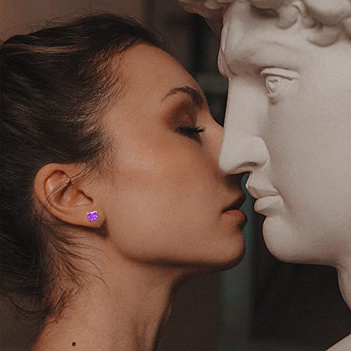 Princess Cut Birthstone Earrings for Women Mom, Genuine or Created Sparkle Birthstone Jewelry 18K White Gold Plated S925 Sterling Silver Solitaire Birthstone Stud Earrings for Women Mom Birthday Gifts
