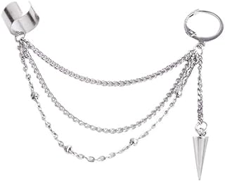 Vintage Tassel Dangle Ear Cuff Crawler Climber Earring for Women Girls Stainless Steel Cartilage Small Hoop Wrap Vine Clip on Layered Chain Drop Fashion Lightweight Comfy Jewelry 1 Piece