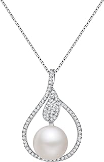EleQueen Women's 925 Sterling Silver Ivory Fresh Water Cultured Pearl CZ Vintage Court Style Bridal Pendant Necklace, Valentine's Day/Mother's Day/Christmas Jewelry Gift for Wife/Mom