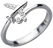 Cubic Zirconia Airplane Engagement Ring, 925 Sterling Silver Jewelry for Women and Girls, Adjustable Fit, Open Wrap Design