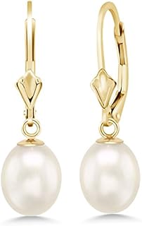 Cultured Freshwater Pearl Dangle Earrings with Lever Back in 14K Yellow Gold for Women