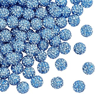 PH PandaHall 100pcs 10mm Light Sapphire Rhinestones Beads Pave Disco Ball Clay Beads Polymer Clay Rhinestone Beads Round Crystal Diamond Beads for Bracelet Necklace Earring Jewelry Making Christmas