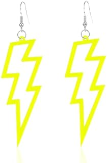 Acrylic Hollow Lightning Bolt Dangle Earrings 80s 90s Lightweight Vintage Acrylic Hollow Lightning Bolt Neon Dangle Drop Earrings for Women Girls 80's Retro Party Jewelry Gifts