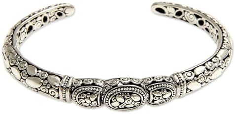 NOVICA Artisan Handmade Indonesian Sterling Silver Celtic Cuff Bracelet 'Tulamben Coral' with Snake Chain Design, 6 in L x 0.4 in W, No Gemstone, No Clasp Type