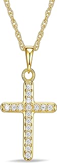 DIAMONLITE Moissanite Diamond Pendant Necklace for Women, 18K Gold Plated 925 Sterling Silver Cross or Heart Necklace for Women, Brilliant Cut D Color VVS1 Clarity Lab Created Diamond, Gifts for Women Her Wife Girlfriend Mom, 18"+2" Extender