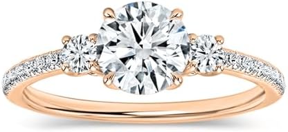 Three-Stone Lab-Grown Diamond Engagement Ring in 10K Pink Gold for Women, Round Design