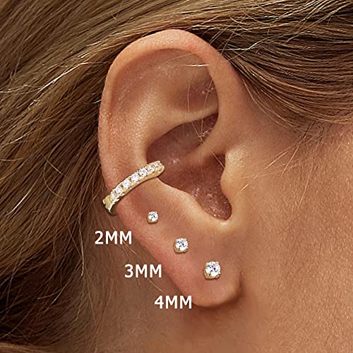 12 Pairs 14K Flat Back Earrings 20G Cartilage Earring Stud Tiny 2MM 3MM 4MM Flat Back Stud Earrings