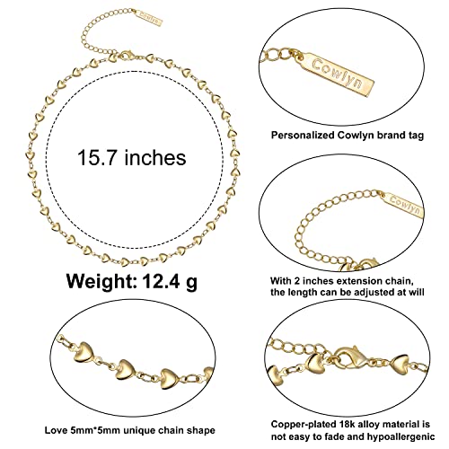 Dainty Layered Choker Double Necklaces for Women Love Heart Link 14K Gold Paper Clip Clavicle Chain Short Handmade Necklace Adjustable Everyday Jewelry