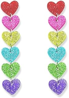Alloy Rainbow Dangle Earrings for Women - French Wire Heart Design Pride Jewelry for Girls