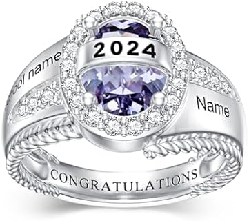 Adjustable Stackable Women's Class Ring - No Gemstone, Customizable Sterling Silver, Ideal Graduation Gift for High School or University Female Grads, Elegant Personalized Keepsake Design