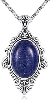 Oval Gemstone Necklace Healing Crystal Pendant Necklace Jewelry Valentine's Day Mother's Day Gift for Women Girls (Chain 24 inches)