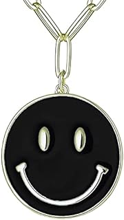 Smiley Face Paperclip Necklaces, Gold Plated Stainless Steel Chain Simple Cute Round Smile Necklace Preppy