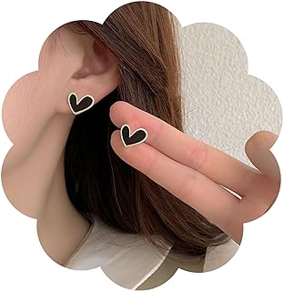 Yheakne Boho Enamel Heart Earrings Black Heart Stud Earrings Vintage Love Heart Earrings Tiny Black Heart Love Earrings Jewelry for Women and Girls