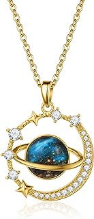 Whitesley Planet Pendant Necklace Fashion Women's Gold Planet Necklace Gold Titanium O Chain 17+2 Stretch Women'S Necklaces Exquisite