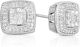 Post-and-nut Back Finding Rhodium Plated 925 Sterling Silver Small Diamond Stud Earrings for Women by Natalia Drake, Halo Design with I-J Diamond Color and I2-I3 Clarity