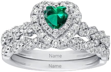 1 Carat Heart-Cut Lab Grown Emerald Engagement Rings Sets for Women,10K 14K 18K Real Gold Moissanite Halo Wedding Rings Sets,Bridal Ring Sets with Free Engraving