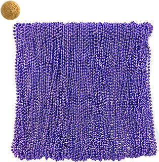 Mardi Gras Beads 33 inch 7mm, 12 Dozen, 144 Pieces, Purple Necklaces with Doubloon