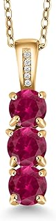 18K Yellow-Gold-Plated Silver 3-Diamond Pendant Necklace with Created Ruby for Women, Round Design & 18-Inch Cable Chain