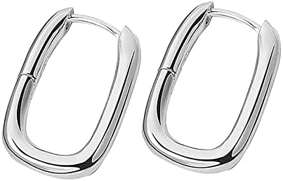 Chic Rectangle Tube Hinged Hoop Earrings for Women and Girls - Silver or Gold-Plated, Hypoallergenic, Chunky and Lightweight Minimalist Geometric Jewelry
