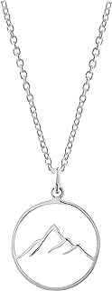 Spring Ring Clasp Sterling Silver Circle Mountain Pendant Necklace with 18-Inch Link Chain for Women - Boma Jewelry