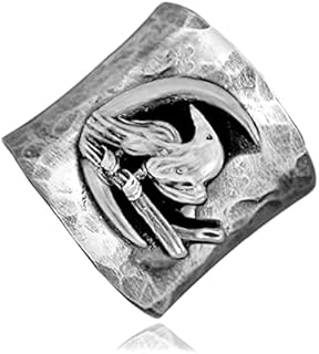 Sterling Silver Crescent Moon Owl Engagement Ring for Women and Girls - Retro Wide Bands Design Without Gemstones