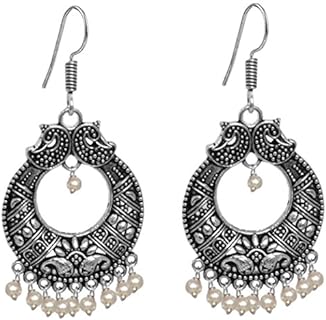 Silver Tone Oxidised Metal Bollywood Lightweight Small Boho Dangler Earrings Indian Jewelry for Women