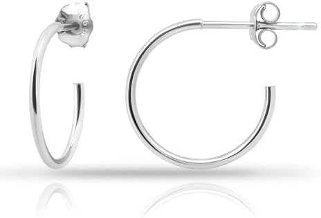 Hoops & Loops 925 Sterling Silver Open 1.5mm Thin Polished Round C-Hoop Earrings for Women Teen Girls| Silver, Yellow, Rose Gold, Black 15mm-40mm