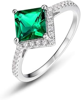 Princess Cut Emerald Engagement Ring in Sterling Silver for Women, Personalized Engravable Size 4-13, Available in 10K/14K/18K Gold Options