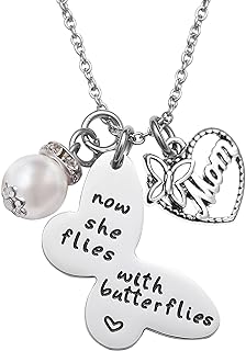LParkin Sympathy Gift Butterfly Necklace Now She Flies With Butterflies Memory Necklace In Memory of Necklaces Remembrance Gift for Loss of a Loved One Butterfly Jewelry