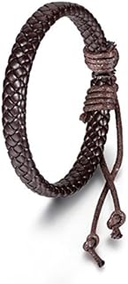 Flongo Men's Womens Braided Brown Leather Rope Woven Wrap Surfer Cuff Bracelet, Fit 7.6-10.6 inch Wrist