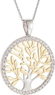 GALWAY 925 Sterling Silver & Gold Tree of Life Pendant Necklace - Rhodium Plated Irish Jewelry, 16-18" Chain for Women