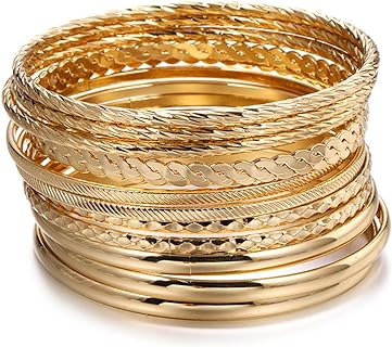 Chunky Stackable Textured Layers Bohemica Bracelets Set Indian Wedding Multi Pearl Beads Gold Bangle Bracelet Cable Smooth Western Wedding Jewelry for Women