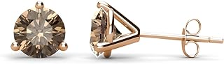 Round Smoky Quartz 1 ctw 3 prong Women Solitaire Martini Stud Earrings 14K Rose Gold