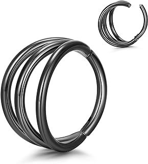 MIFANS Nose Rings Hoop Cartilage Earrings, 316L Surgical Stainless Steel Hinged Segment Ring Hoop Helix Earrings Clear CZ Paved 16 Gauge, Diameter 8mm 10mm Body Piercing Jewelry for Women Men